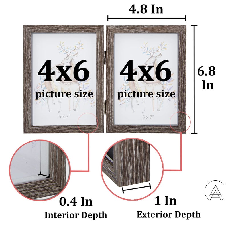 AEVETE 4x6 Picture Frames Double Hinged Wood Folding Picture Frames Vertically Display, Real Glass Front - Image 2